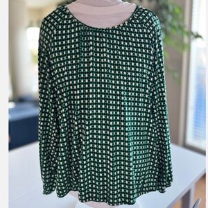 Cleo Petites Geometric Long Sleeve Top w/ Elastic hem blouson viscose stretch L